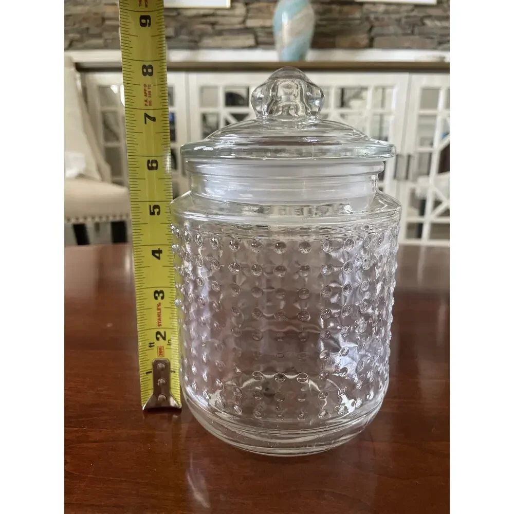 Vintage Unique Hobnob Glass Lidded Jar with Seal and Glass Handle 6x4 Apothecary